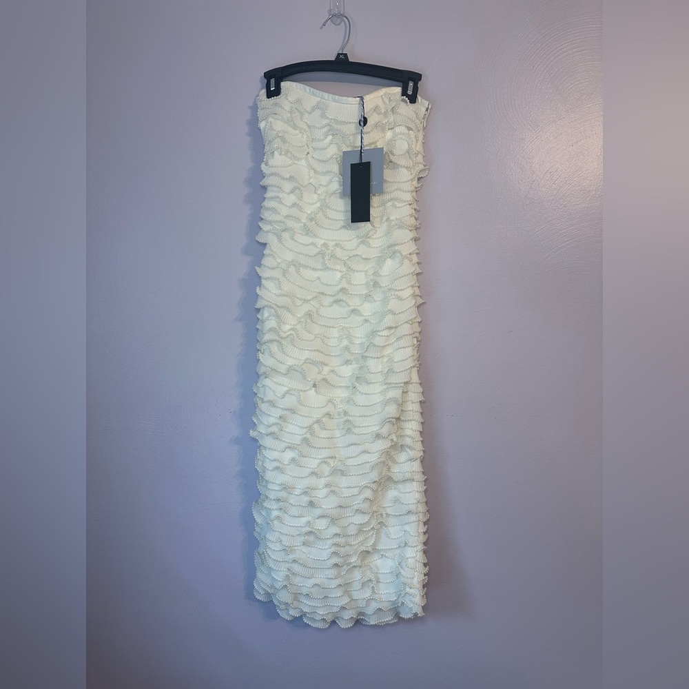 Gianni Bini x Venita Aspen Odette Pliss Pearl Ruffle Strapless Dress Size 2